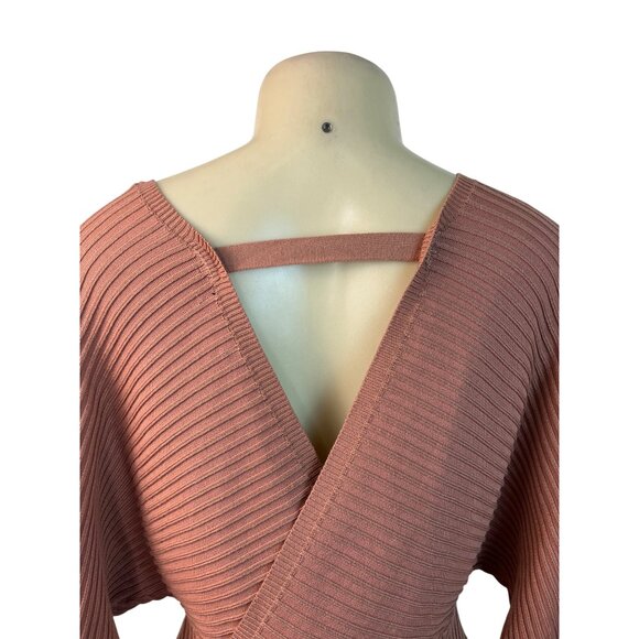 Love Tree Women's Salmon Ribbed Knit Bodycon Mini Dress With Dolman Sleeves Sz S - Picture 5 of 8